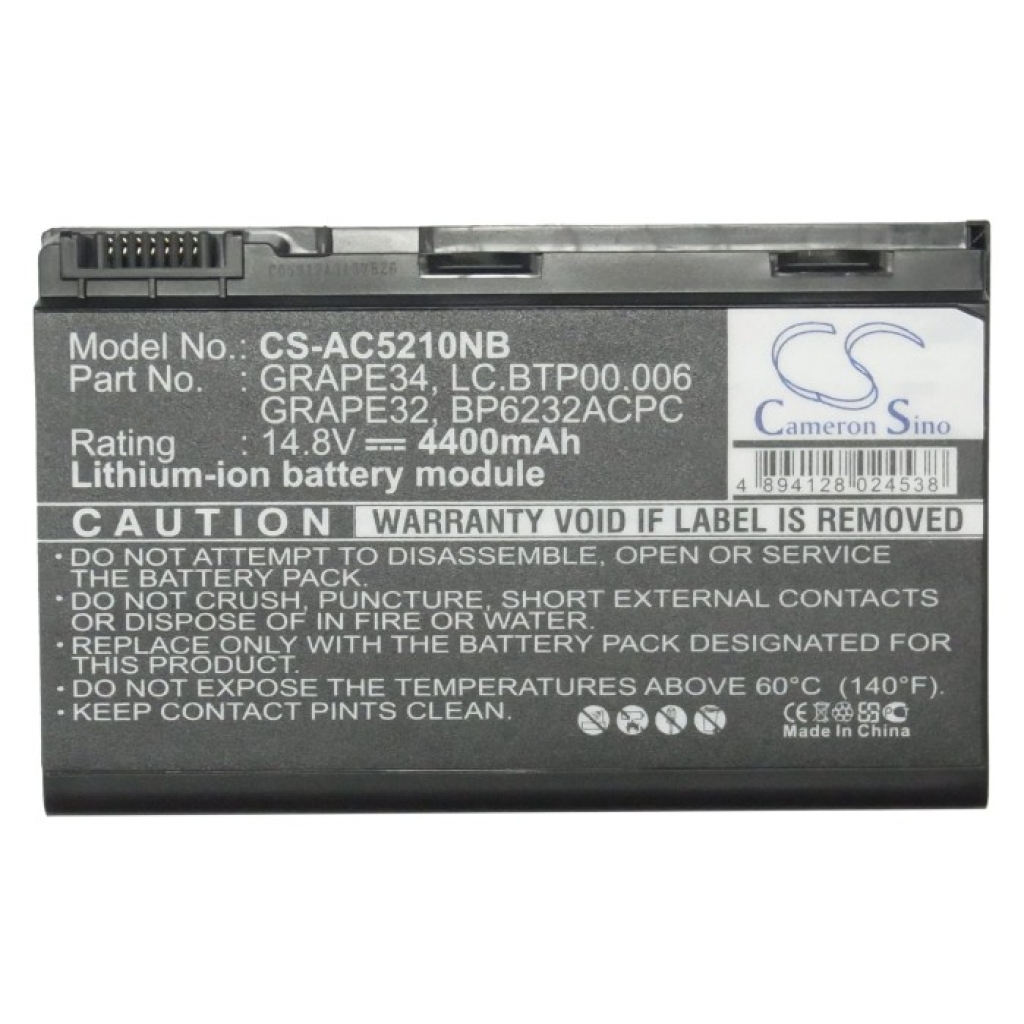 Compatible battery replacement for Acer  BT.00803.022, GRAPE34, AK.008BT.054, BT.00807.016, 23.TCZV1.004...