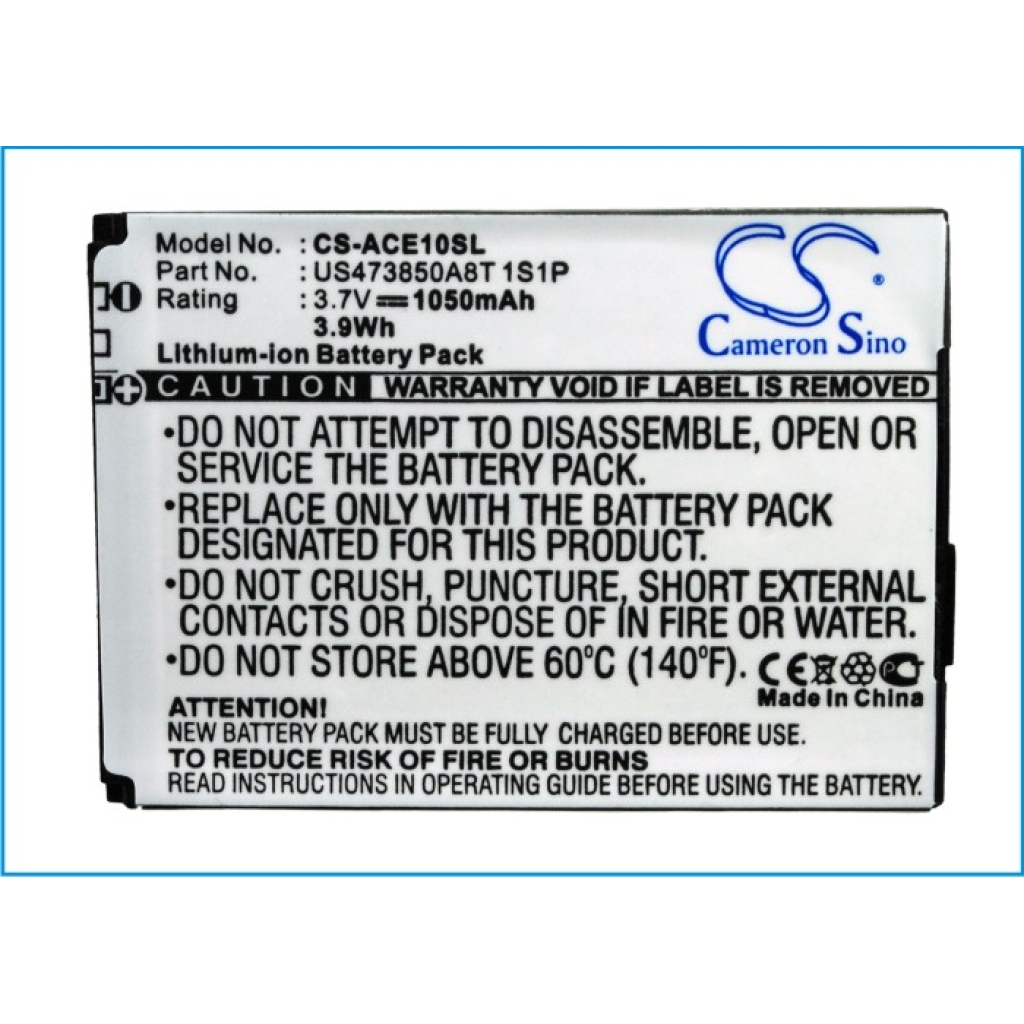 Compatible battery replacement for Acer  US473850A8T 1S1P, BT.00107.005, A7BTA040H