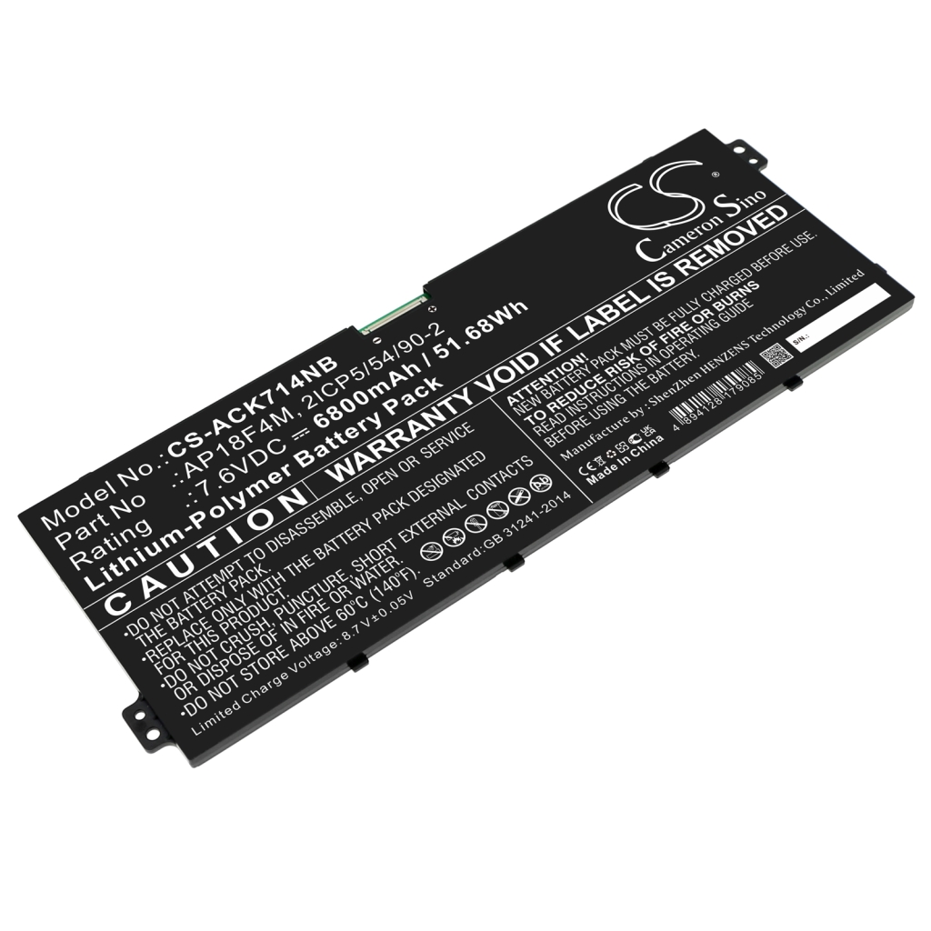 Compatible battery replacement for Acer  KT.00404.001, AP18F4M, 2ICP5/54/90-2