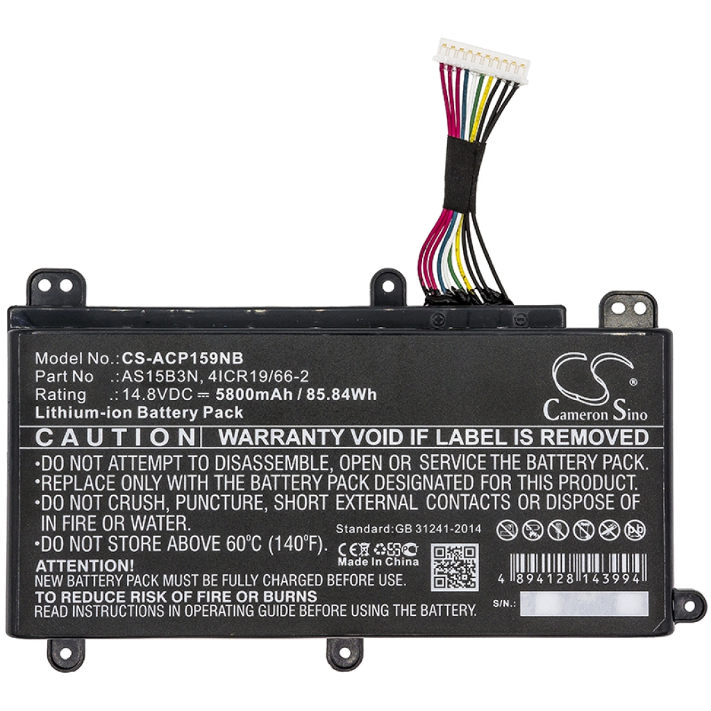 Compatible battery replacement for Acer  KT.00803.004, AS15B3N, 4ICR19/66-2