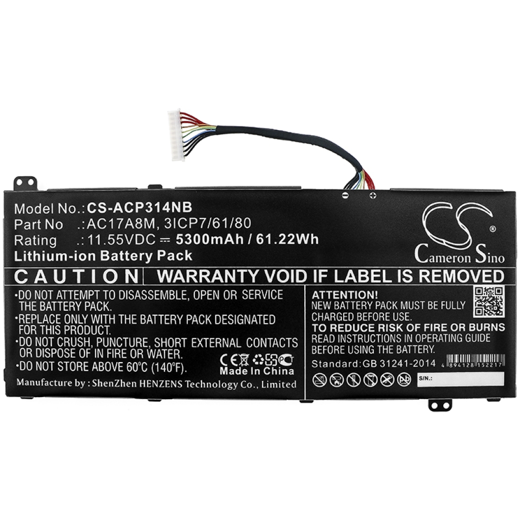 Compatible battery replacement for Acer  AC17A8M, 3ICP7/61/80