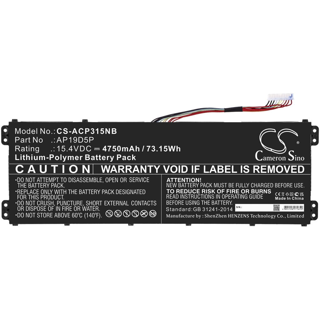 Compatible battery replacement for Acer AP19D5P