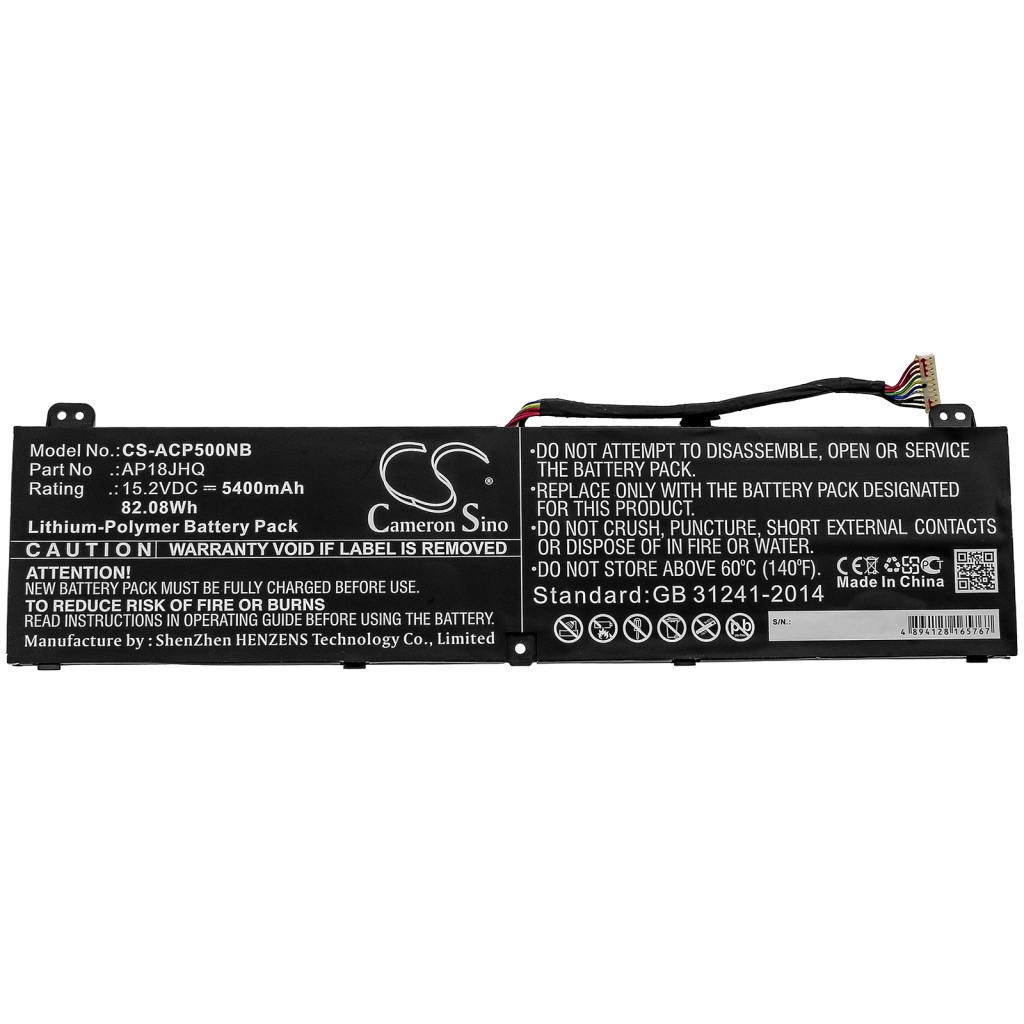 Compatible battery replacement for Acer  KT.00408.001, AP18JHQ