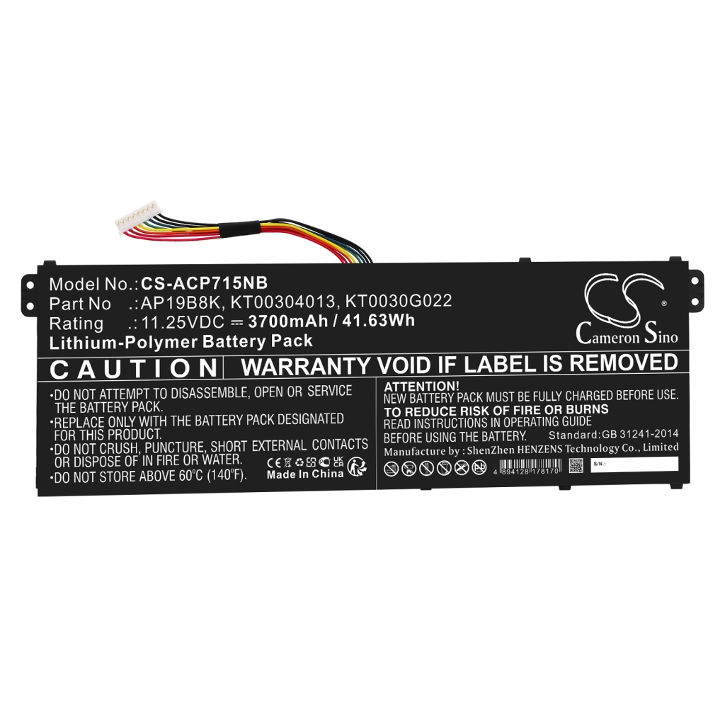 Compatible battery replacement for Acer  KT00304013, AP19B8K, AP18C4K, KT0030G022