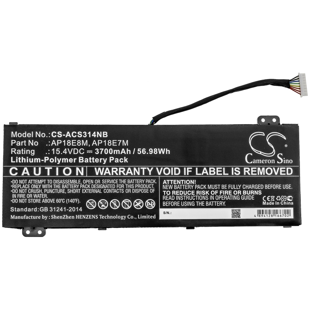 Compatible battery replacement for Acer  KT00407009, KT.00407.007, AP18E8M, AP18E7M