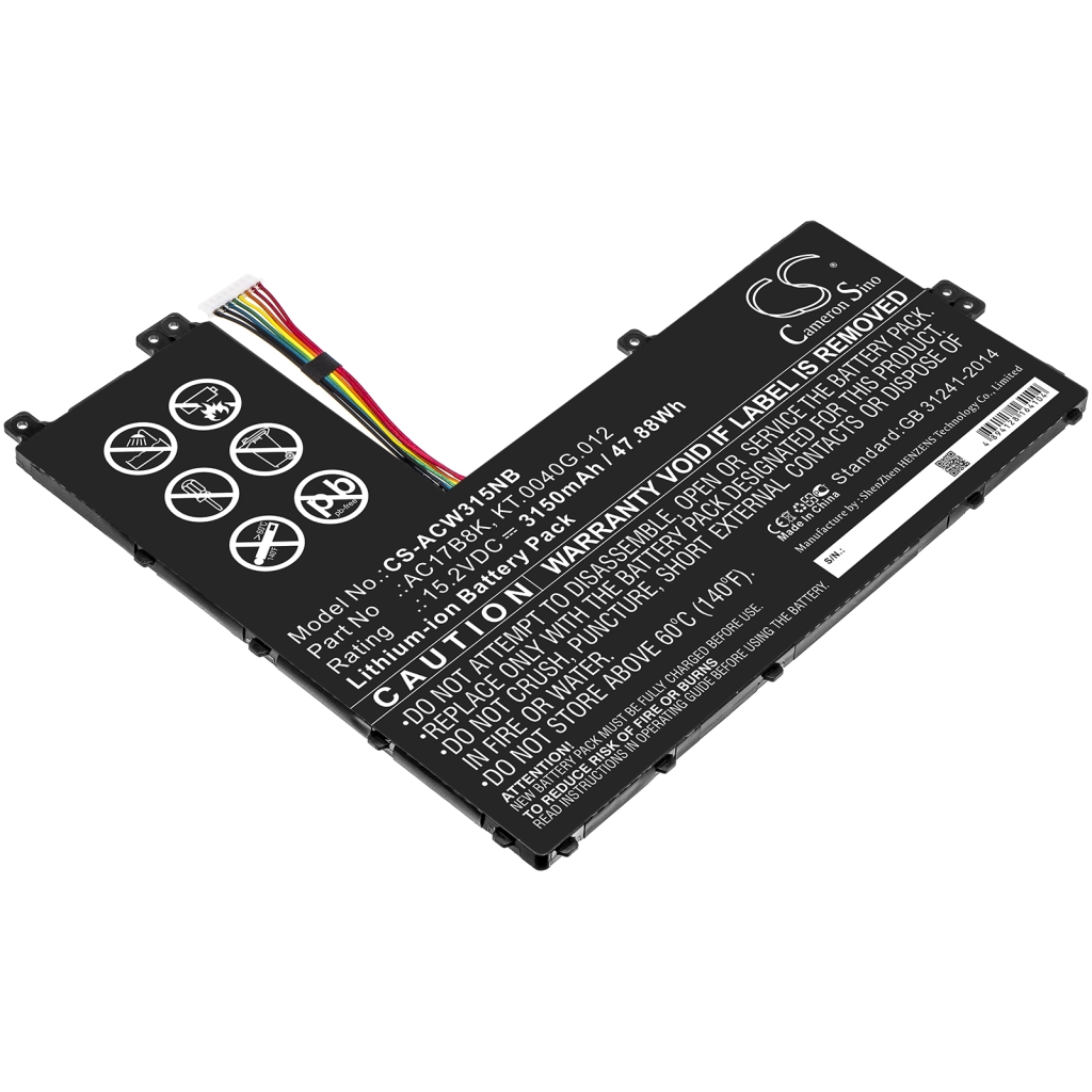 Compatible battery replacement for Acer  KT.0040G.012, AC17B8K