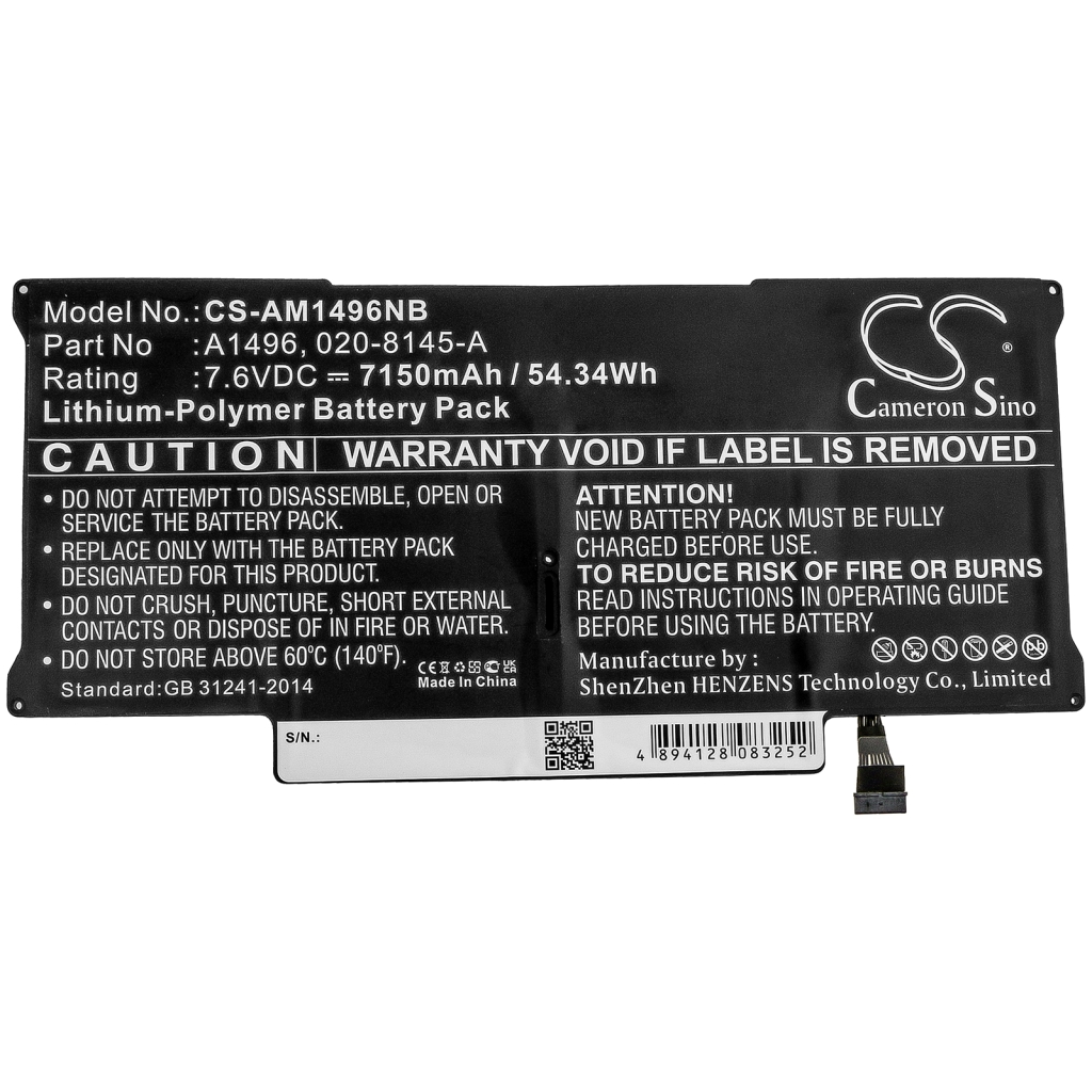 Compatible battery replacement for Apple  020-8142-A, A1496, 661-7474