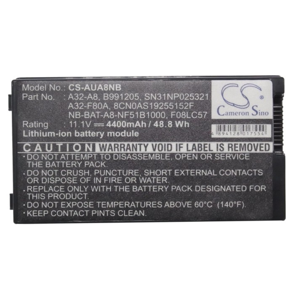 Compatible battery replacement for Asus  90-NNN1B1000Y, SN31NP025321, A32-F80H, 90-NF51B1000Y, NB-BAT-A8-NF51B1000...