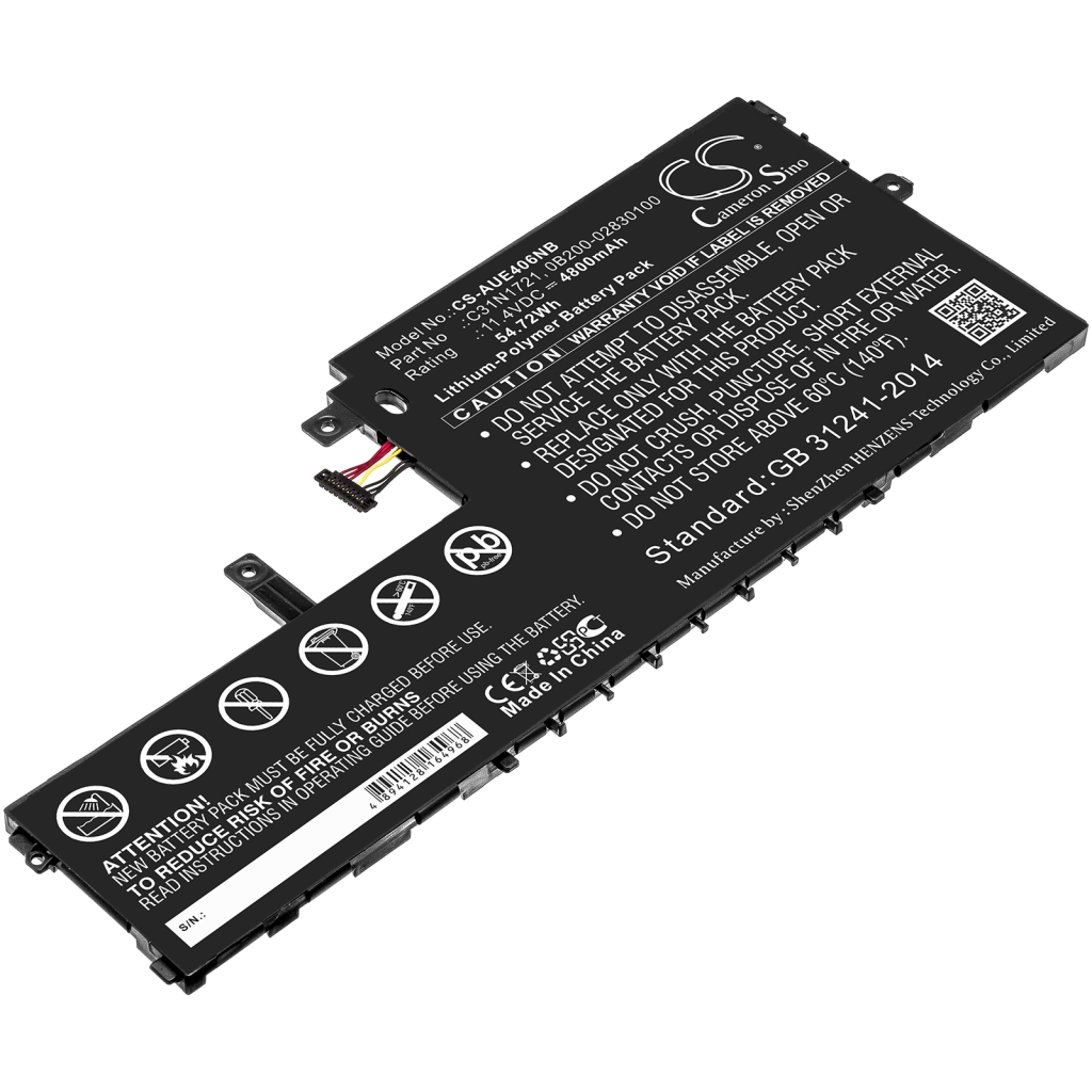 Compatible battery replacement for Asus  C31N1721, 0B200-02830100