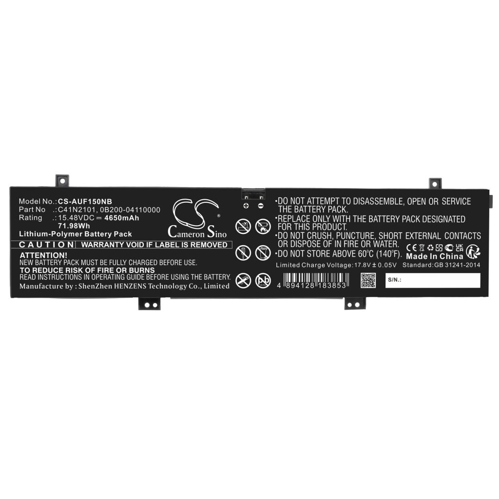 Compatible battery replacement for Asus  0B200-04110000, C41N2101, 0B200-04110100