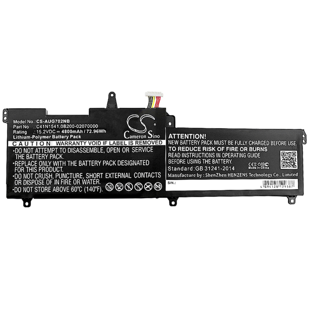 Compatible battery replacement for Asus  C41N1541, 0B200-02070000