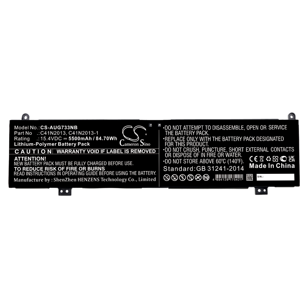 Compatible battery replacement for Asus  C41N2013, 0B200-03880200, 0B200-03880-100, C41N2013-1