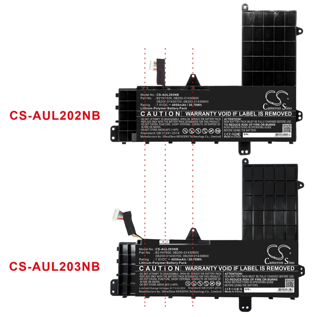 Compatible battery replacement for Asus  B21N1506, 0B200-01430800, 0B200-01430700, 0B200-01430600