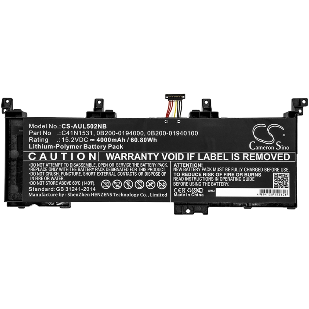 Compatible battery replacement for Asus  0B200-01940100, 0B200-0194000, C41N1531