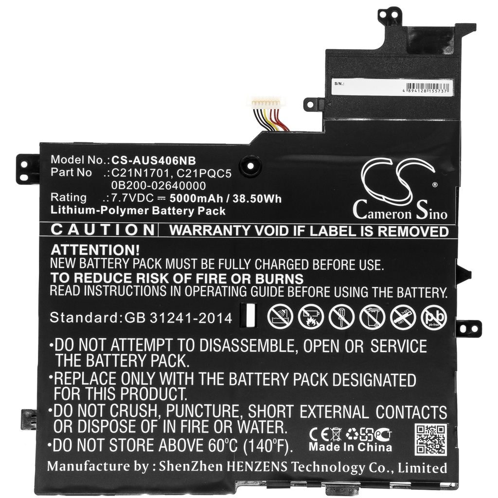 Compatible battery replacement for Asus  C21PQC5, C21N1701, 0B200-02640000