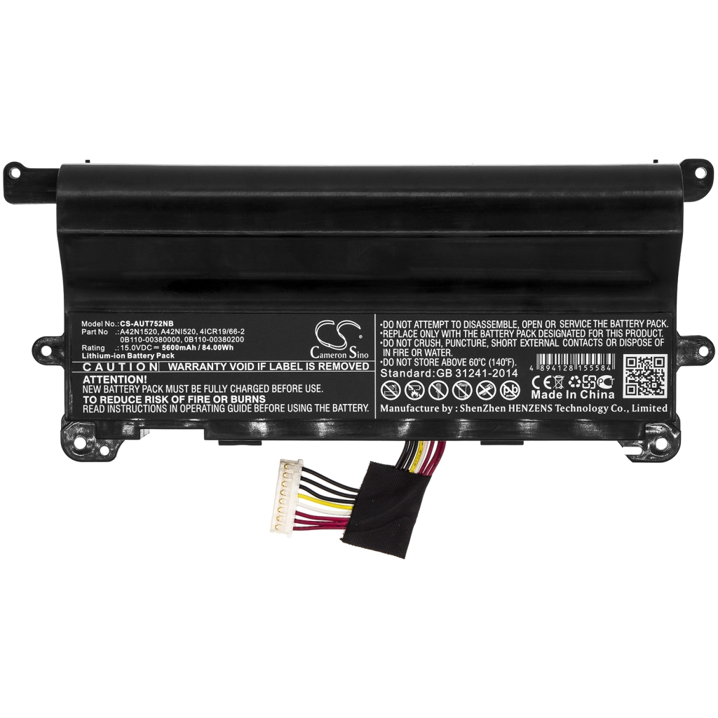 Compatible battery replacement for Asus  A42NI520, A42N1520, 4ICR19/66-2, 0B110-00380200, 0B110-00380000