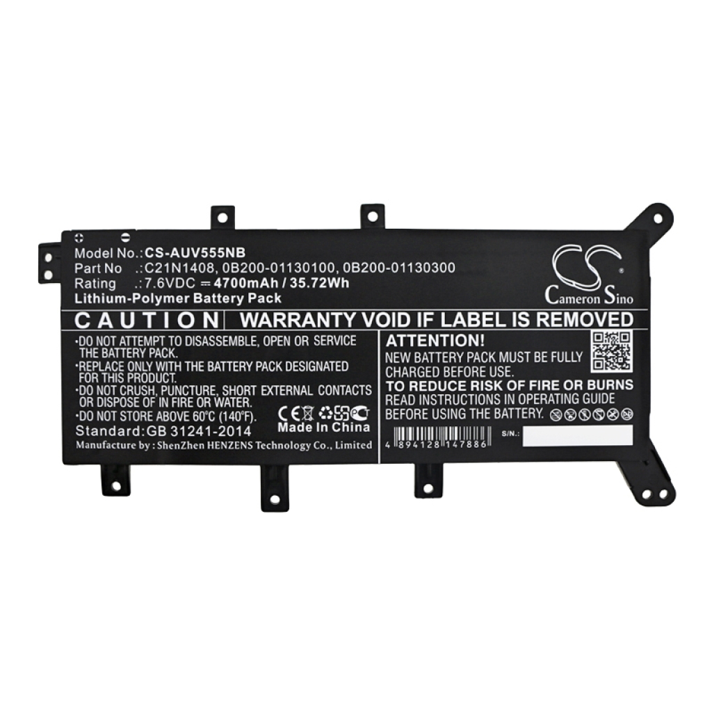 Compatible battery replacement for Asus  0B200-01130100, C21N1408, 0B200-01130300