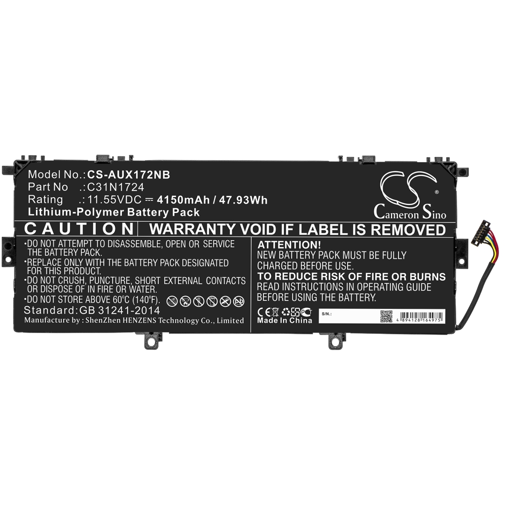 Compatible battery replacement for Asus  C31N1724, 0B200-02760400