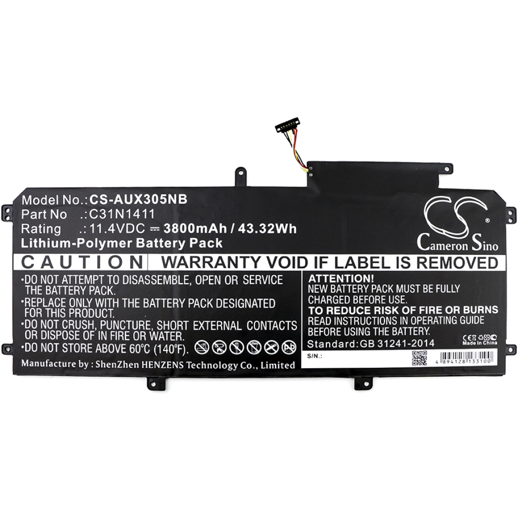 Compatible battery replacement for Asus  C31N1411, 0B200-01180000