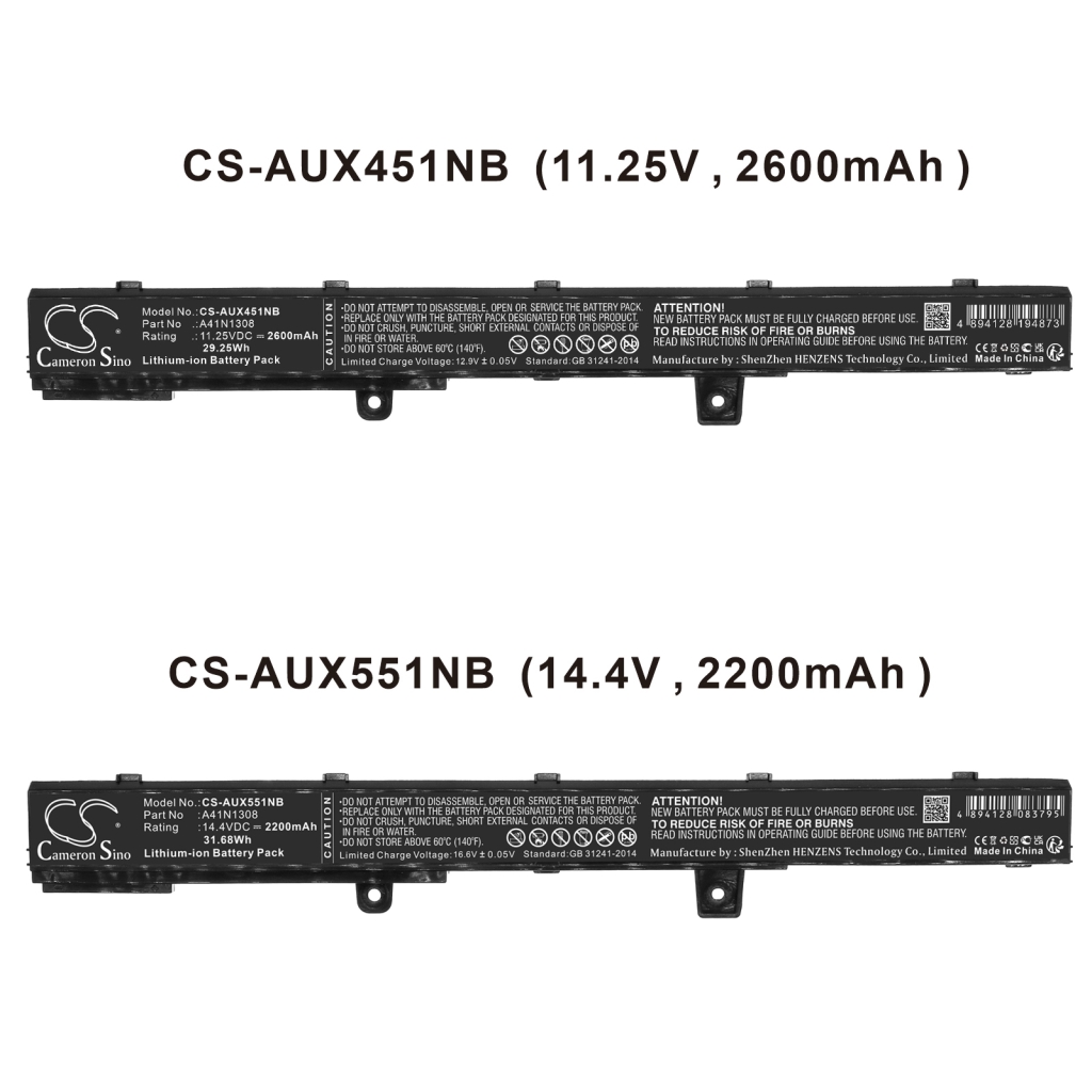 Compatible battery replacement for Asus  A31N1319, YU12125-13002, A31N1308, YU12008-13007D, A31LJ91...