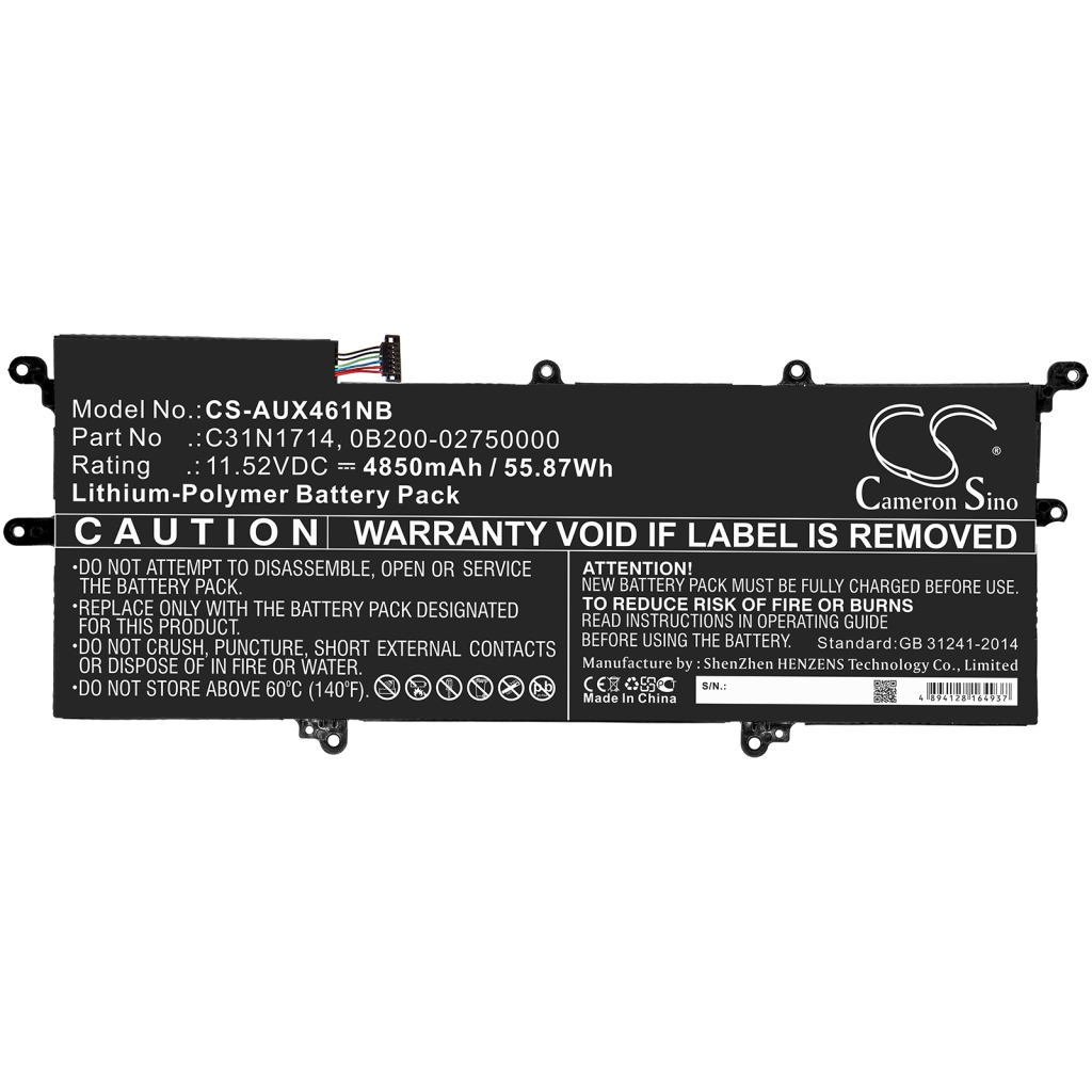 Compatible battery replacement for Asus  0B200-02750000, C31N1714