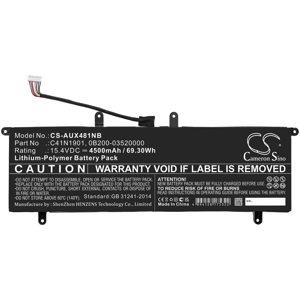 Compatible battery replacement for Asus  C41N1901, 0B200-03520100, 0B200-03520000