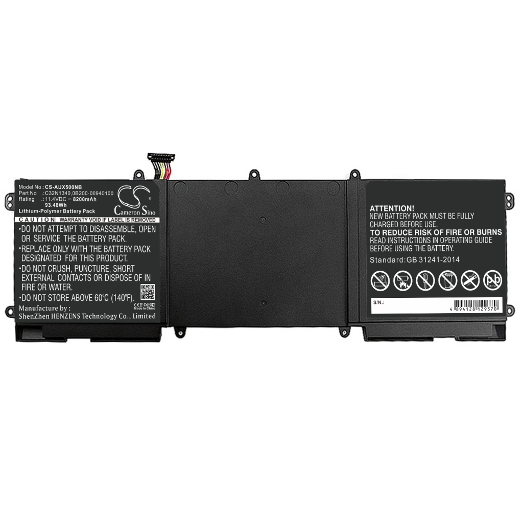 Compatible battery replacement for Asus  C32N1340, 0B200-00940100