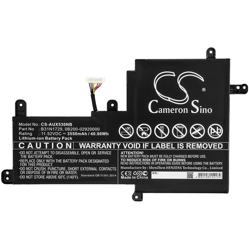 Compatible battery replacement for Asus  B31N1729, 0B200-02920000