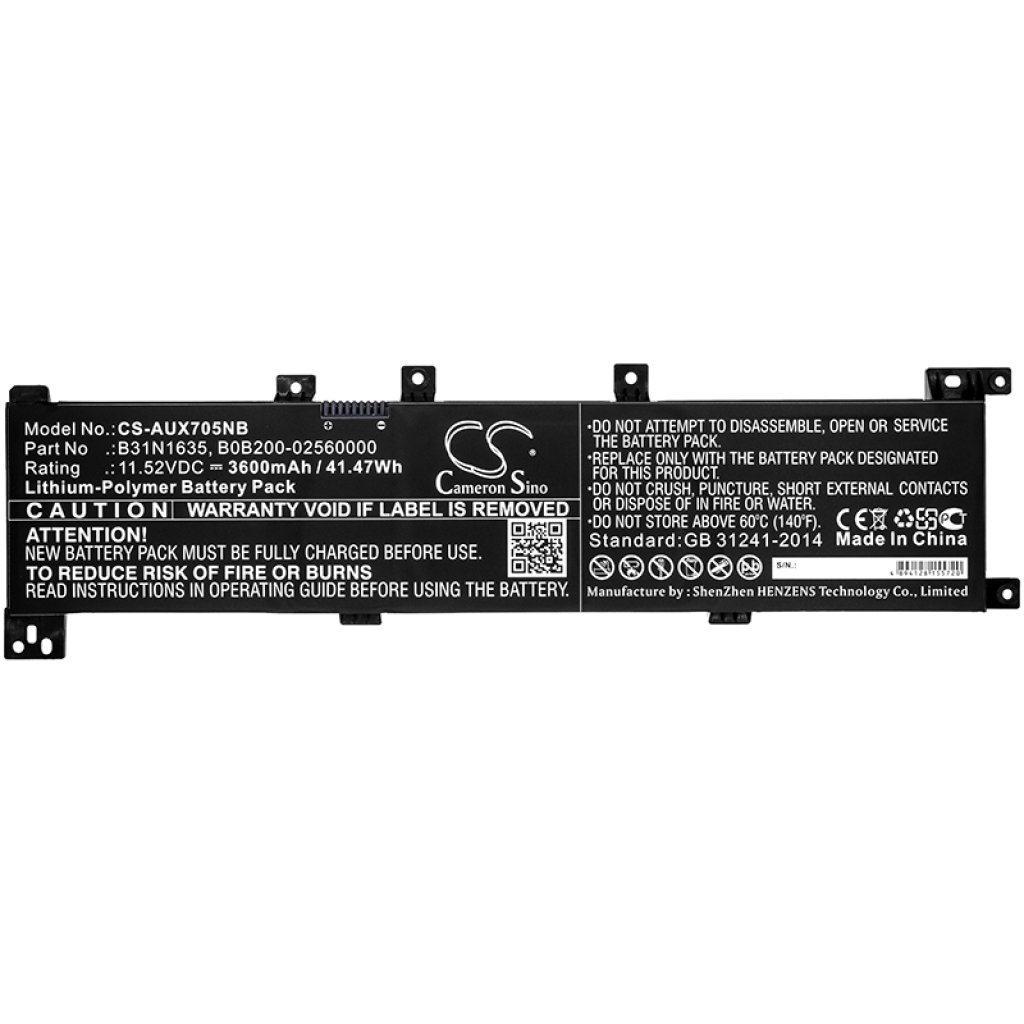 Compatible battery replacement for Asus  B31N1635, B0B200-02560000