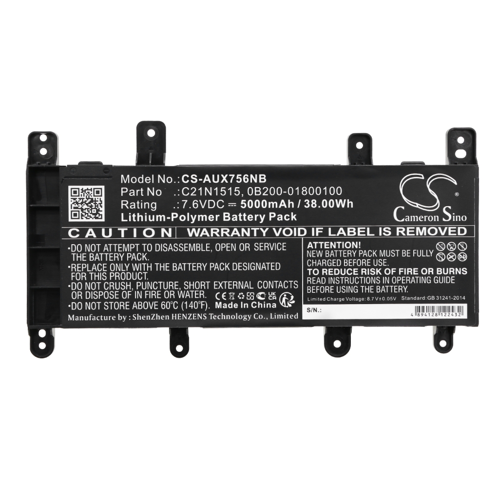 Compatible battery replacement for Asus  C21N1515, 0B200-01800100, 0B200-01800000