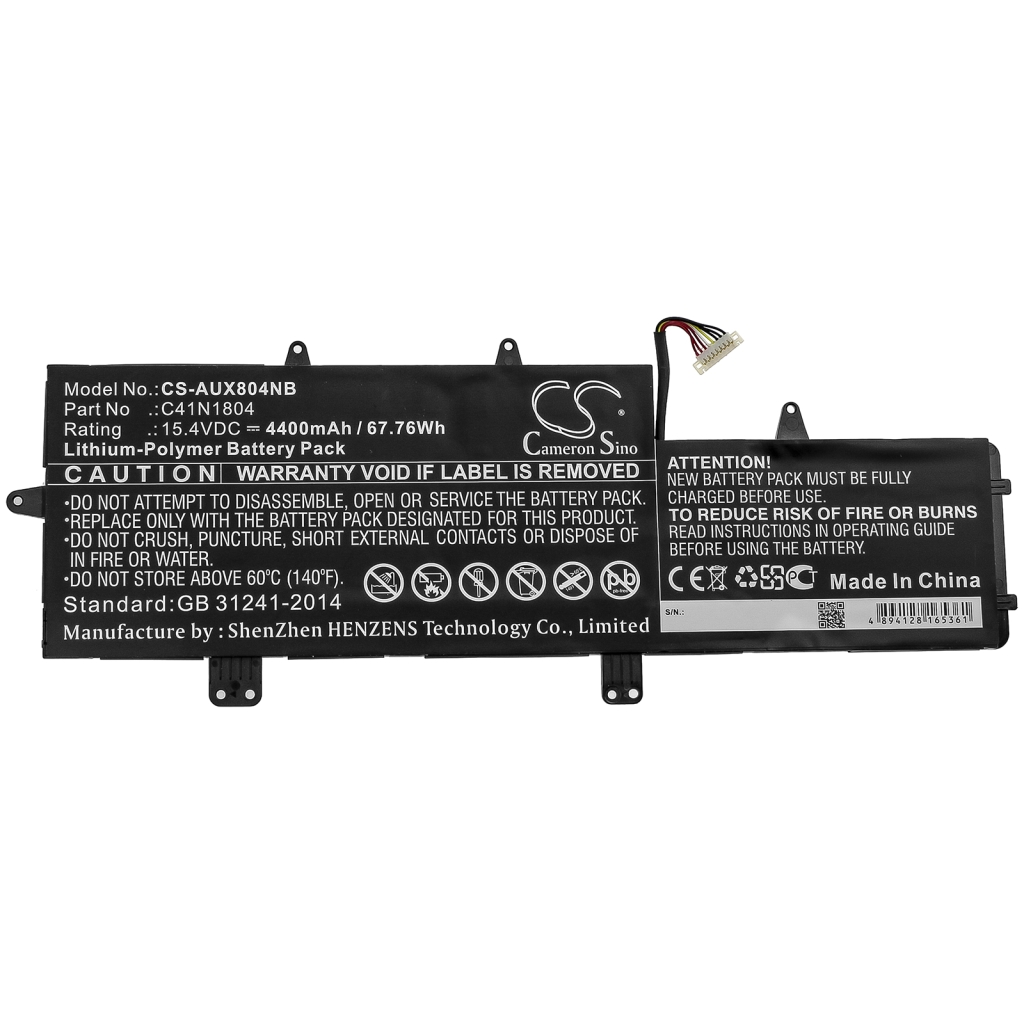 Compatible battery replacement for Asus  0B200-02980100, C41N1804