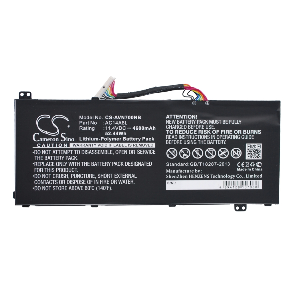 Compatible battery replacement for Acer  934T2119H, KT.00307.003, AC15B7L, AC14A8L(3ICP7/61/80), AC14A8L...