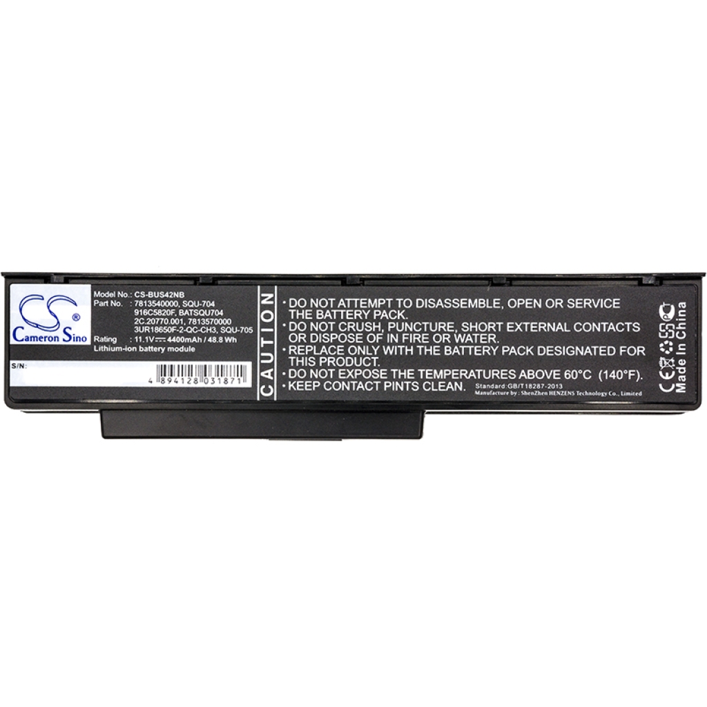 Compatible battery replacement for Packard Bell  916C5820F, SQU-712, 2C.20770.001, DHR504, 916C5810F...