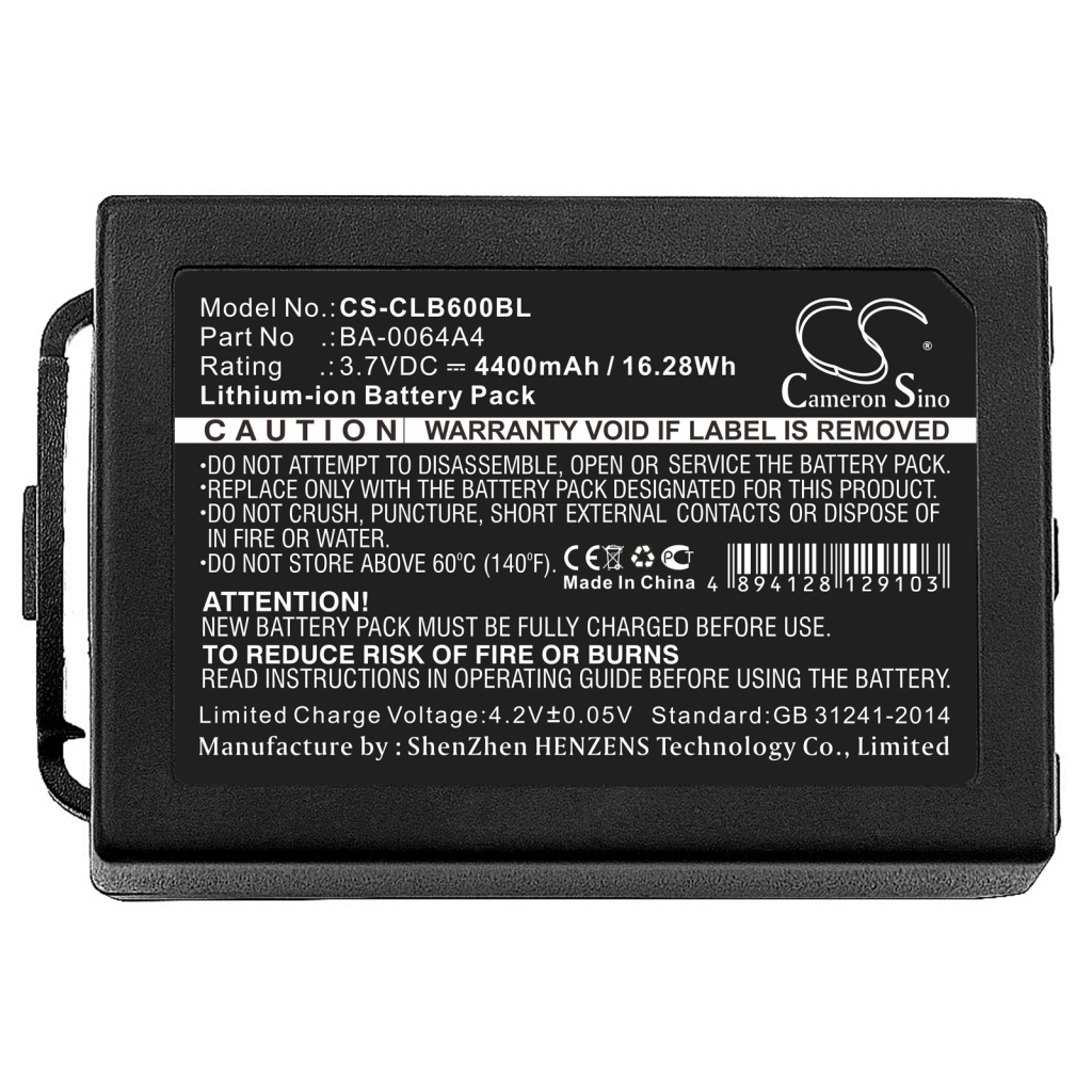 Compatible battery replacement for Cipherlab  BCP60ACC00106, BCP60ACC00002, BA-0064A4