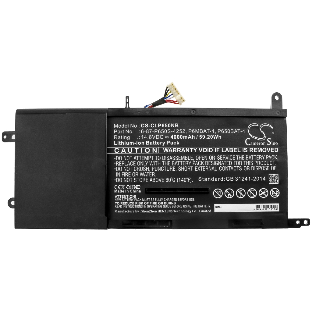 Compatible battery replacement for CLEVO  P650BAT-4, 6-87-P650S-4252, P6MBAT-4