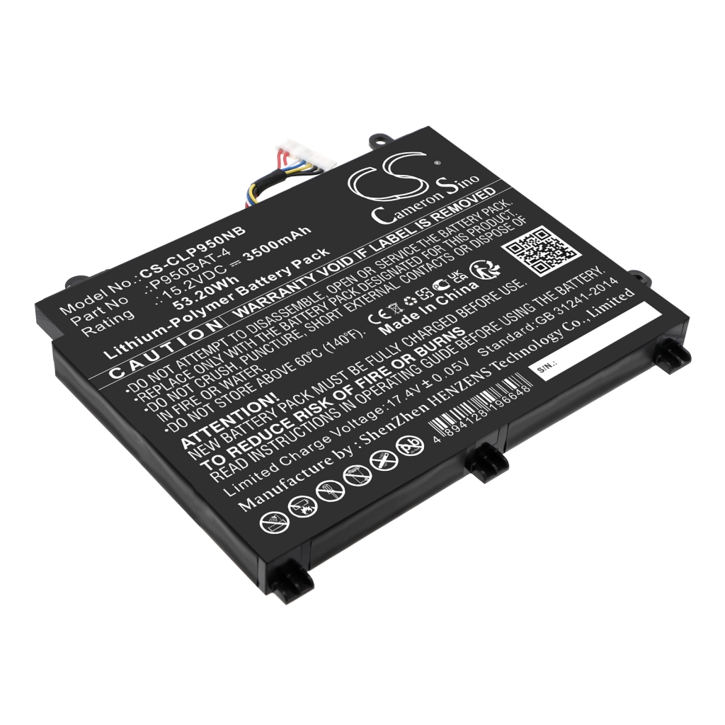 Compatible battery replacement for CLEVO  6-87-P950S-51E00, 4ICP5/65/80, P950BAT-4, 6-87-P950S-51E01