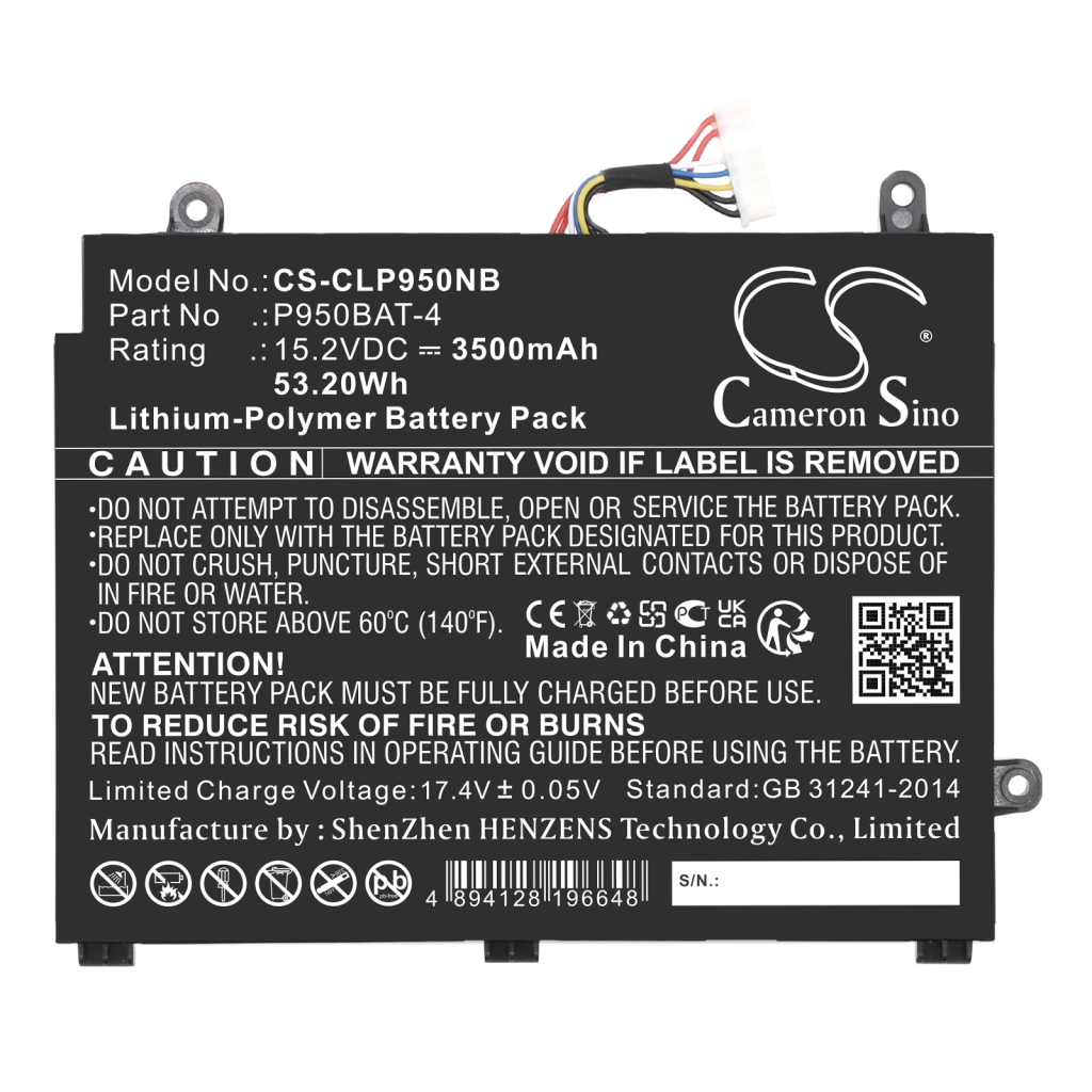 Compatible battery replacement for Schenker  4ICP5/65/80, P950BAT-4, 6-87-P950S-51E01, 6-87-P950S-51E00