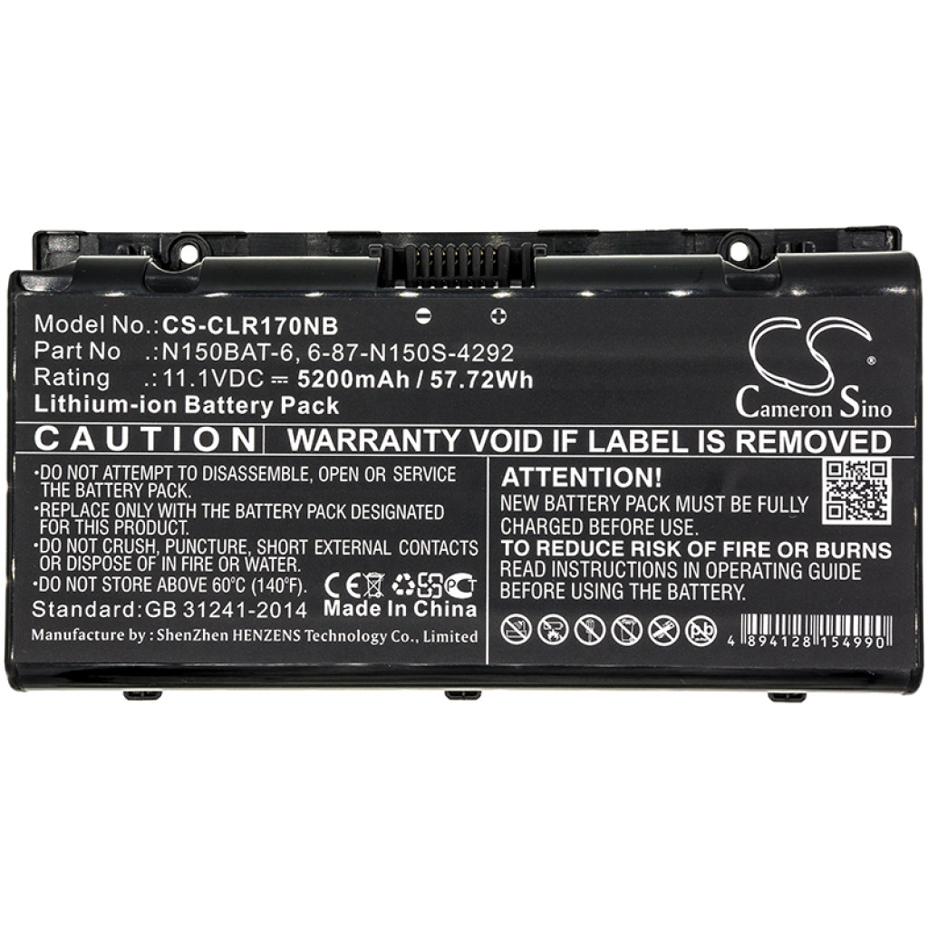 Compatible battery replacement for CLEVO  N150BAT-6, 6-87-N150S-4292