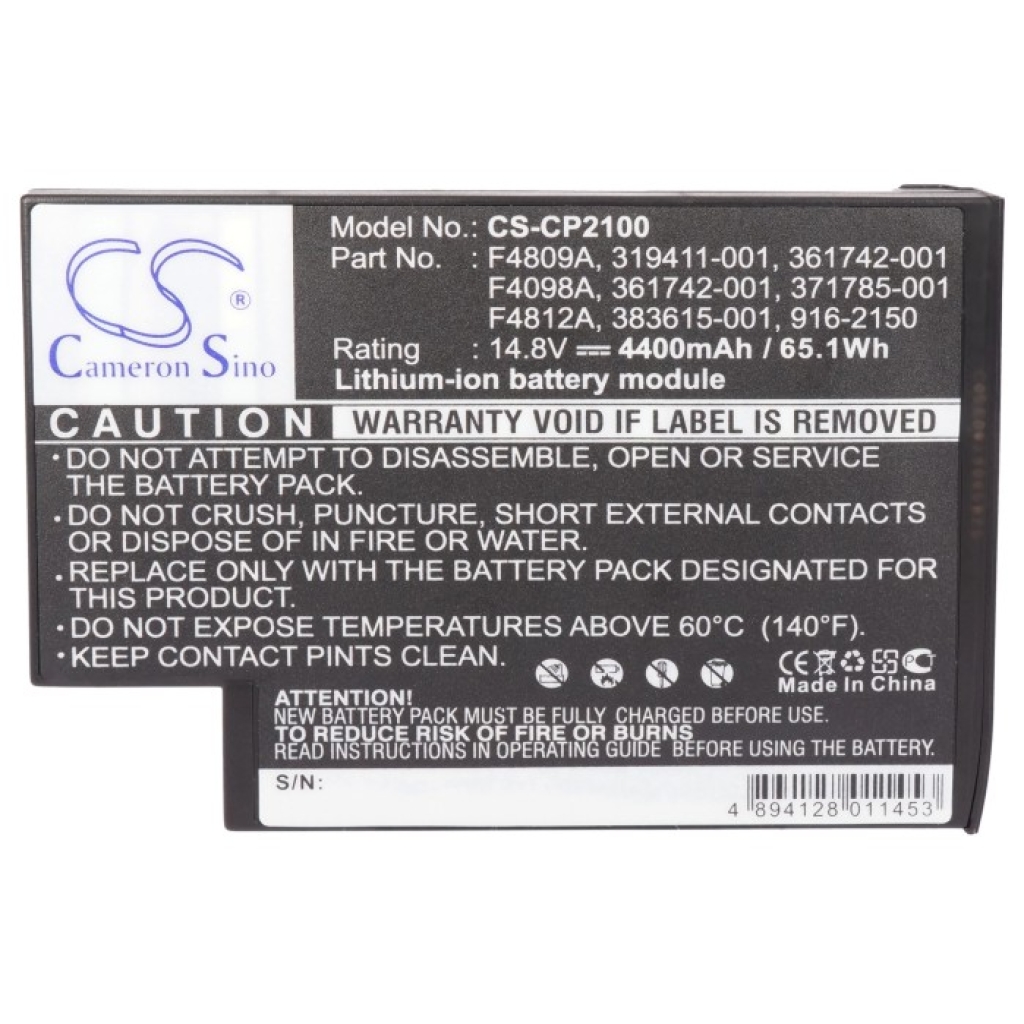 Compatible battery replacement for Compaq  HP-NX9000L, 361742-001, 4UR18650F-2-QC-KT2, F4809, HSTNN-IB13...