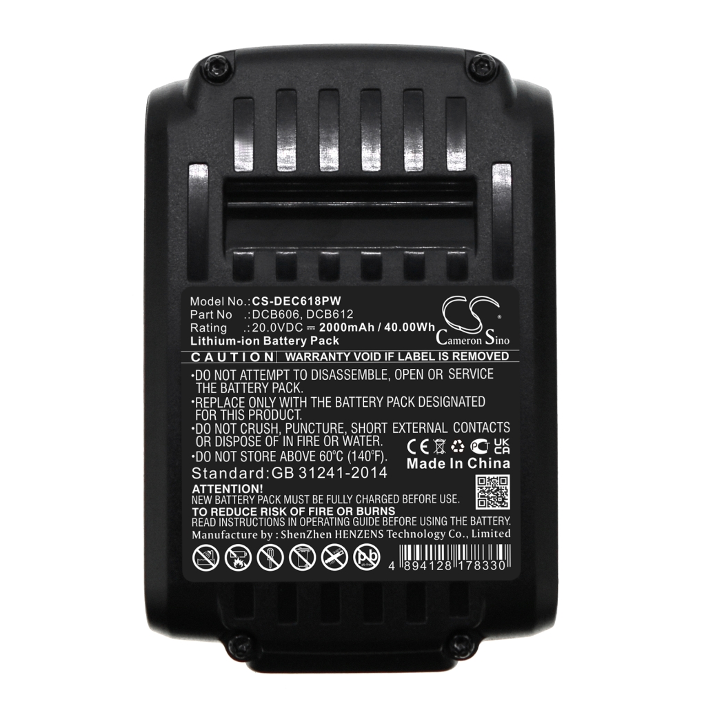 Compatible battery replacement for DeWalt  DCB123, DCB184, DCB606, DCB112, DCB181...