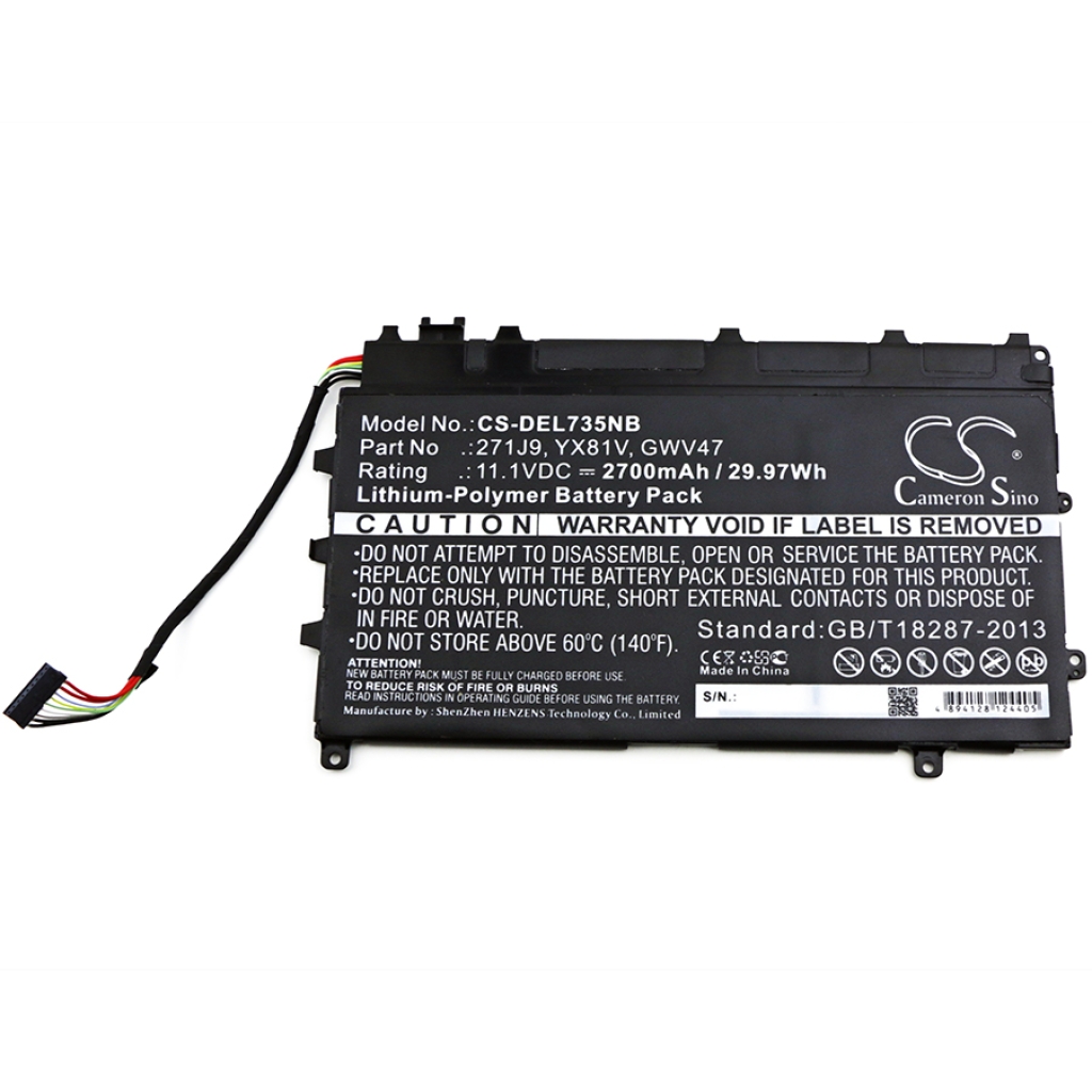 Compatible battery replacement for DELL  GWV47, 0271J9, 3WKT0, 271J9, YX81V...