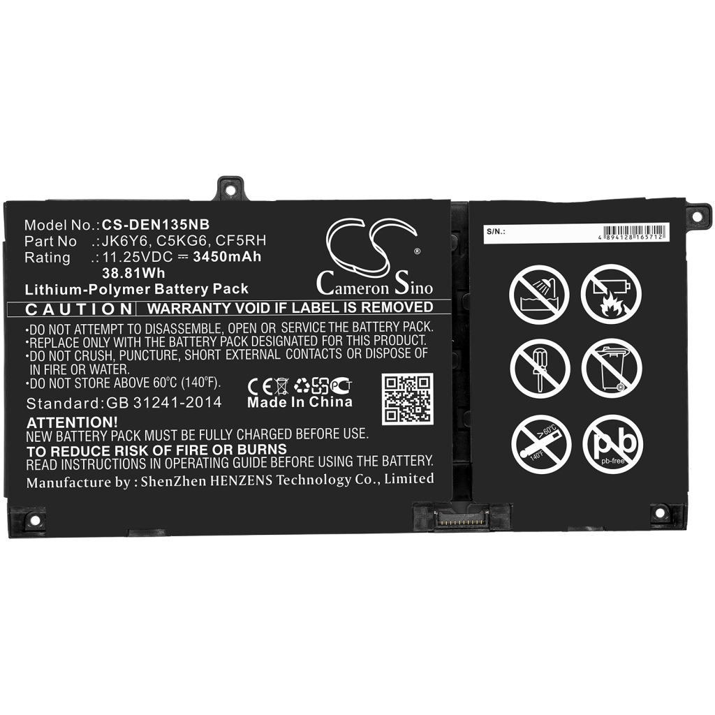 Compatible battery replacement for DELL  JK6Y6, CF5RH, C5KG6