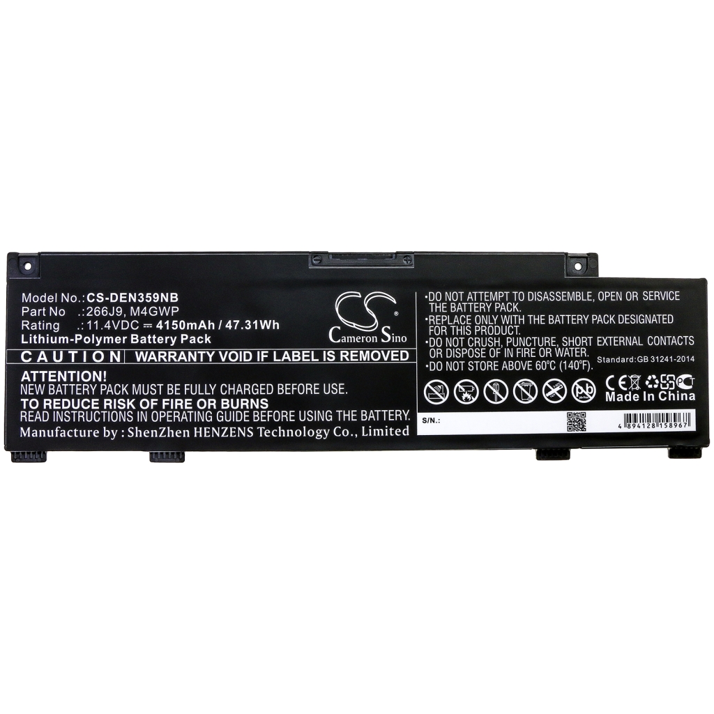 Compatible battery replacement for DELL  M4GWP, 266J9