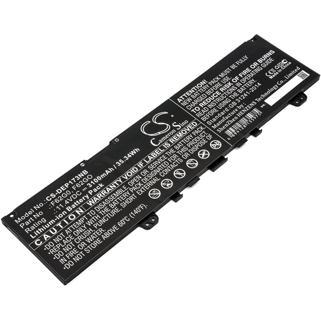 Compatible battery replacement for DELL  F62G0, P87G001, 39DY5, P83G001, 0RPJC3...