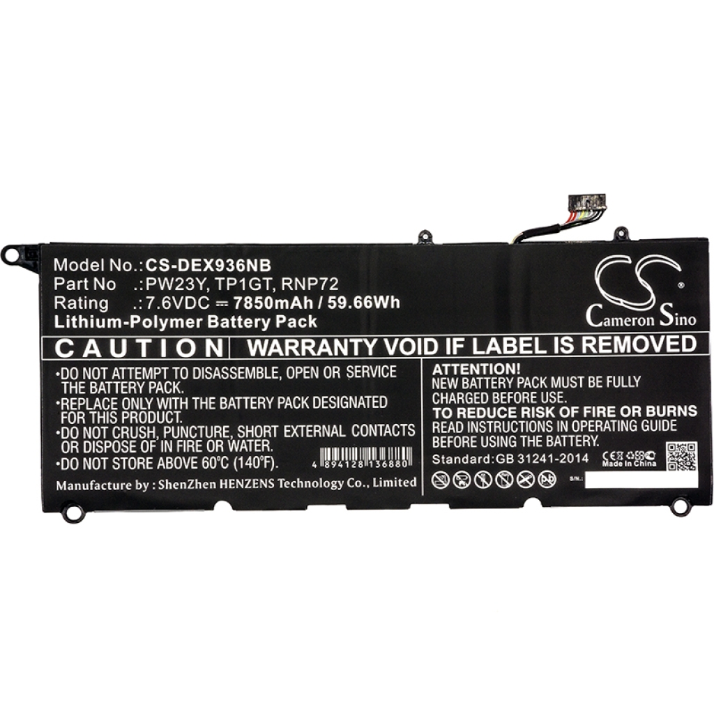 Compatible battery replacement for DELL  PW23Y, 0RNP72, TP1GT, RNP72