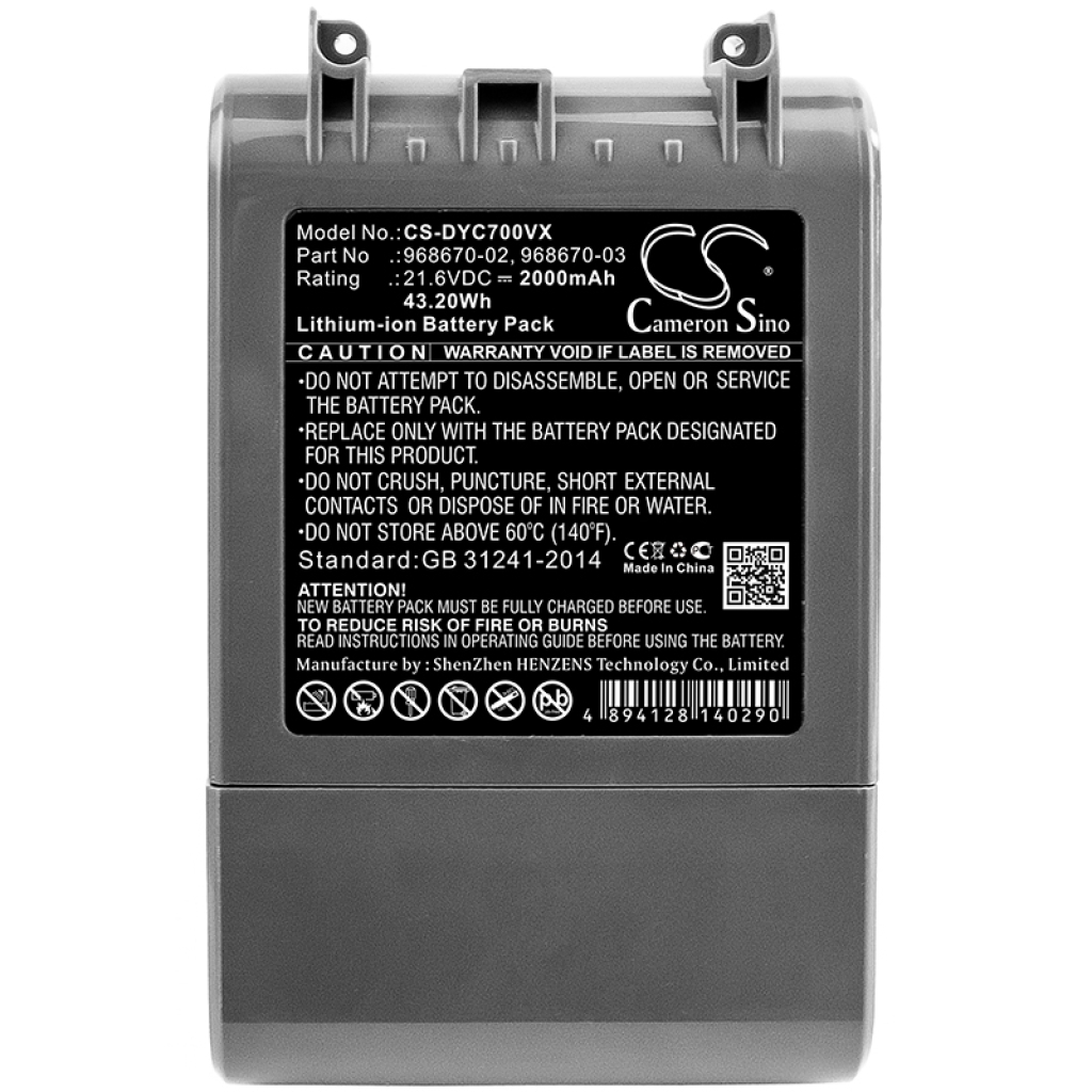 Compatible battery replacement for Dyson  968670-03, 968670-02