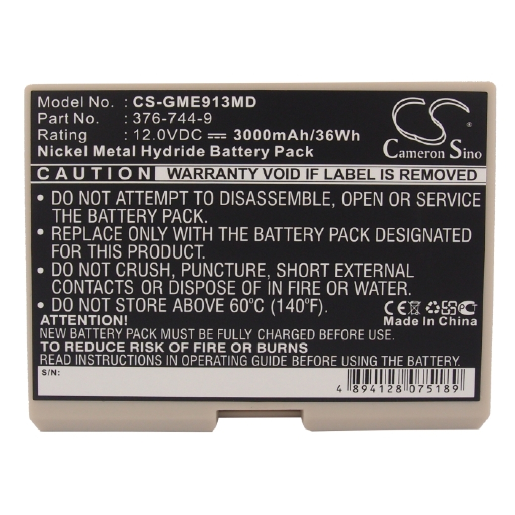 Compatible battery replacement for GE  SCP 913/915/922, 376-744-9, 30344030