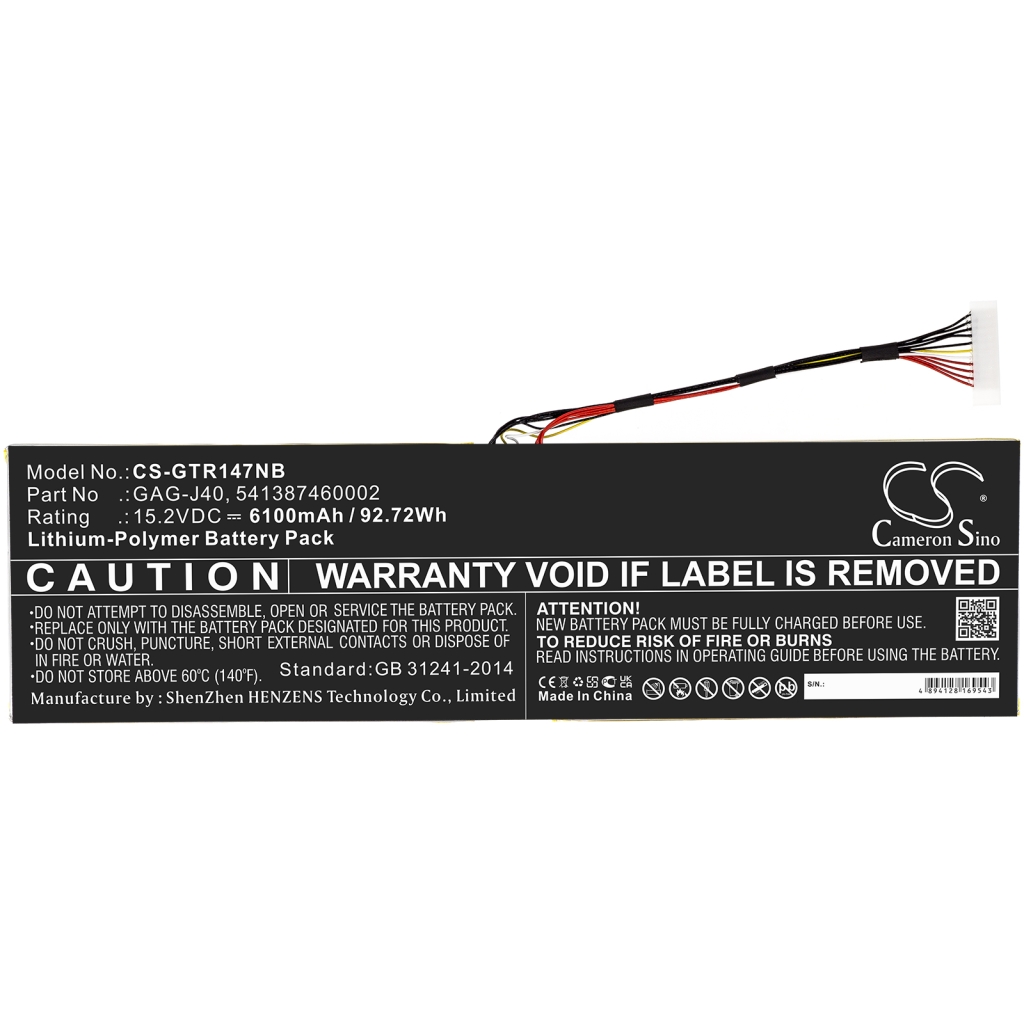 Compatible battery replacement for Gigabyte  541387460003, 541387460002, GAG-J40, 541387460005