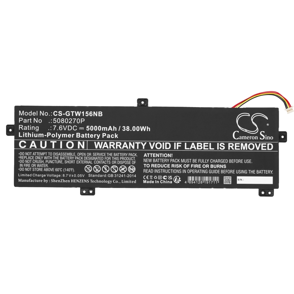 Compatible battery replacement for Gateway  U3576127PV-2S1P, U3576127PV, U3576127, 5080270P