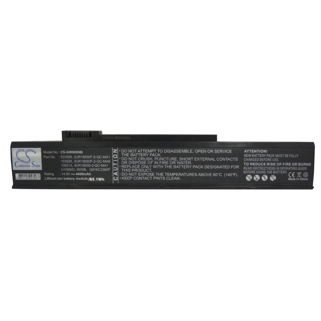 Compatible battery replacement for Gateway  1533558, 6MSB, SQU-413, 106214, 4S2P...